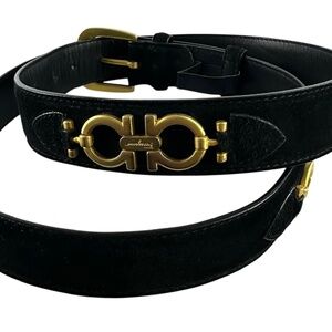 Genuine SALVATORE FERRAGAMO 4614 Black Suede Gold Gancini Men Belt 40